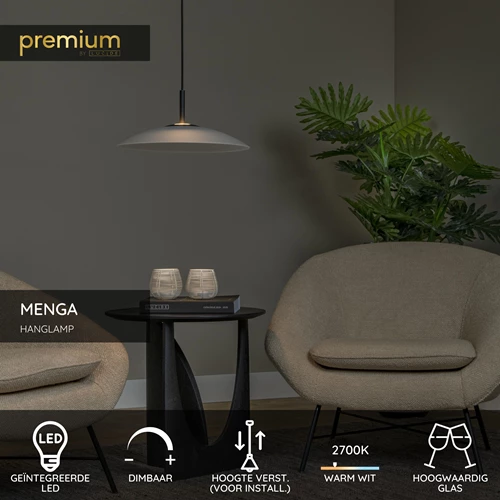 Lucide MENGA - Hanglamp - Ø 40 cm - LED Dimb. - 1x11W 2700K - Opaal | Premium - USP
